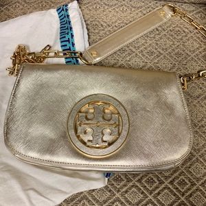 TORY BURCH Gold Clutch with Chain